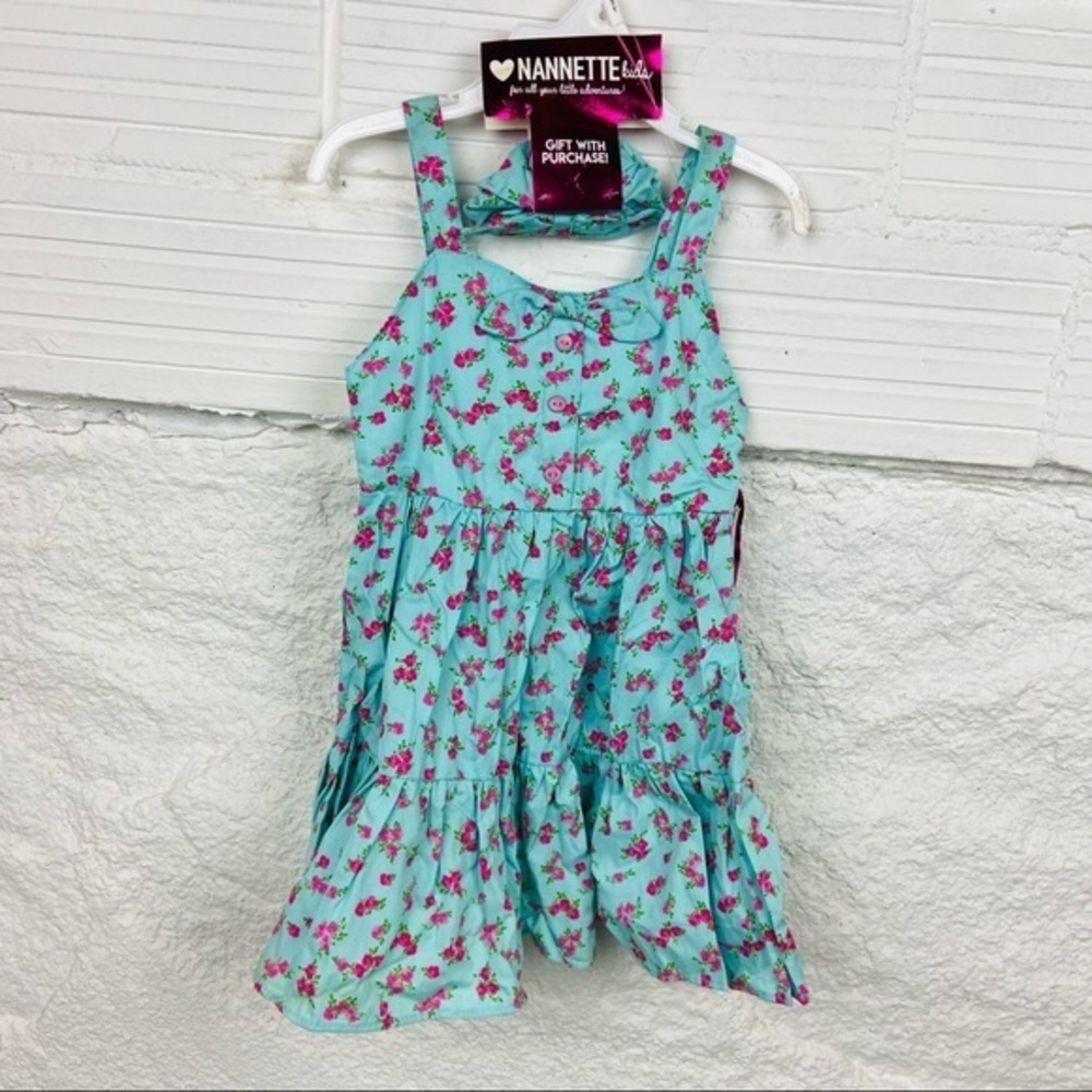 NWT NANNETTE KIDS turquoise floral ruffle bow retro girls summer dress size 3T